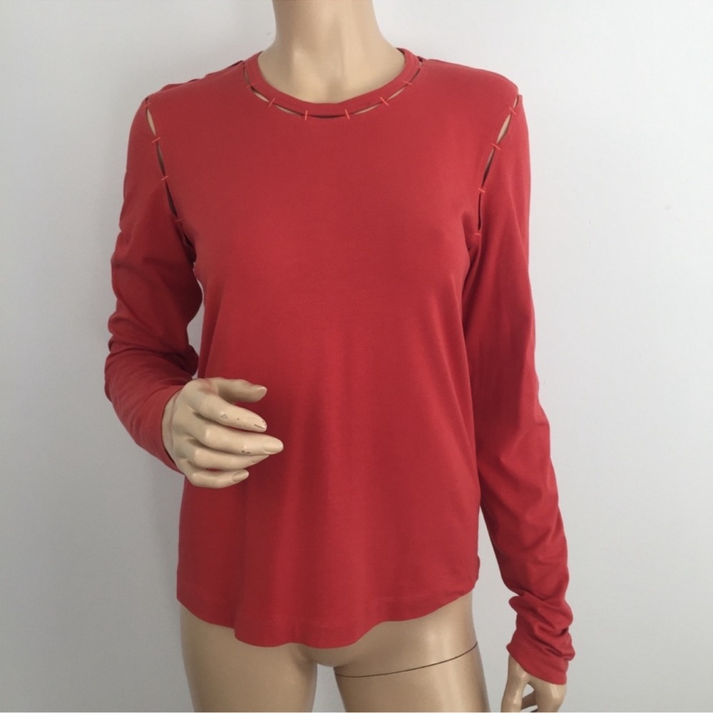 HUGO BOSS Unique Burnt/Spice Red Cut-Out Long Sleeve Women's Top Size Medium